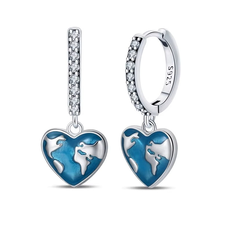Sterling Silver World Heat Drop Hoop CZ Earrings