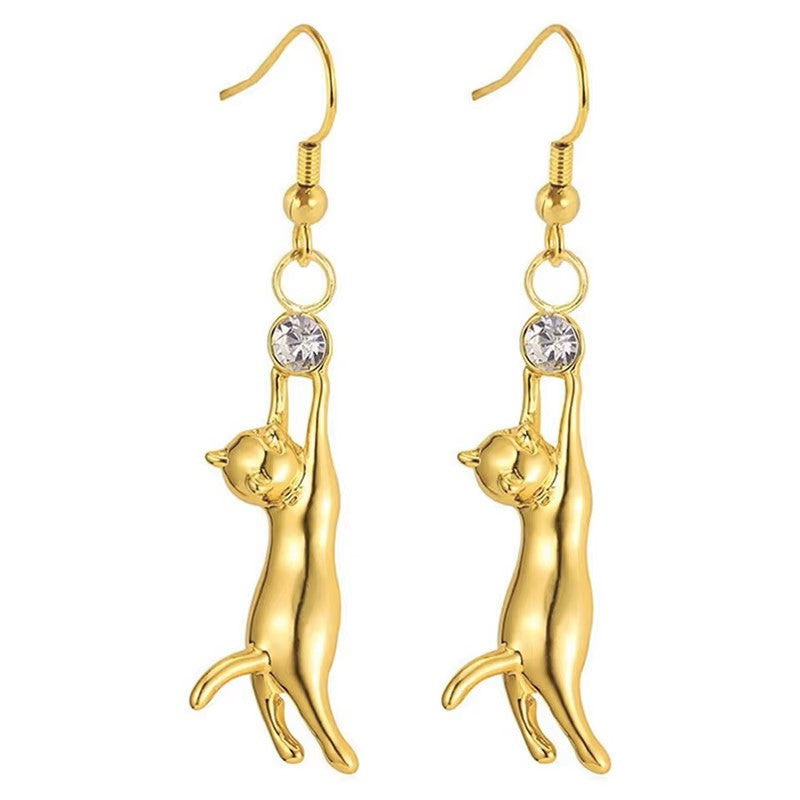 Beautiful Cat Drop Earrings With Crystal CZ – London Loves Body