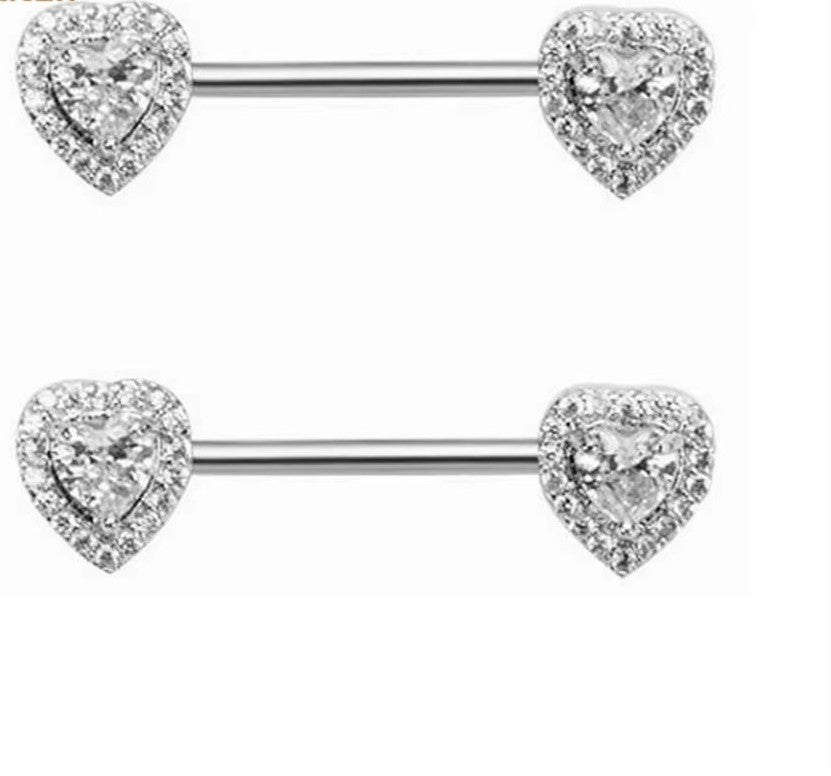 Titanium CZ Heart Nipple Bars
