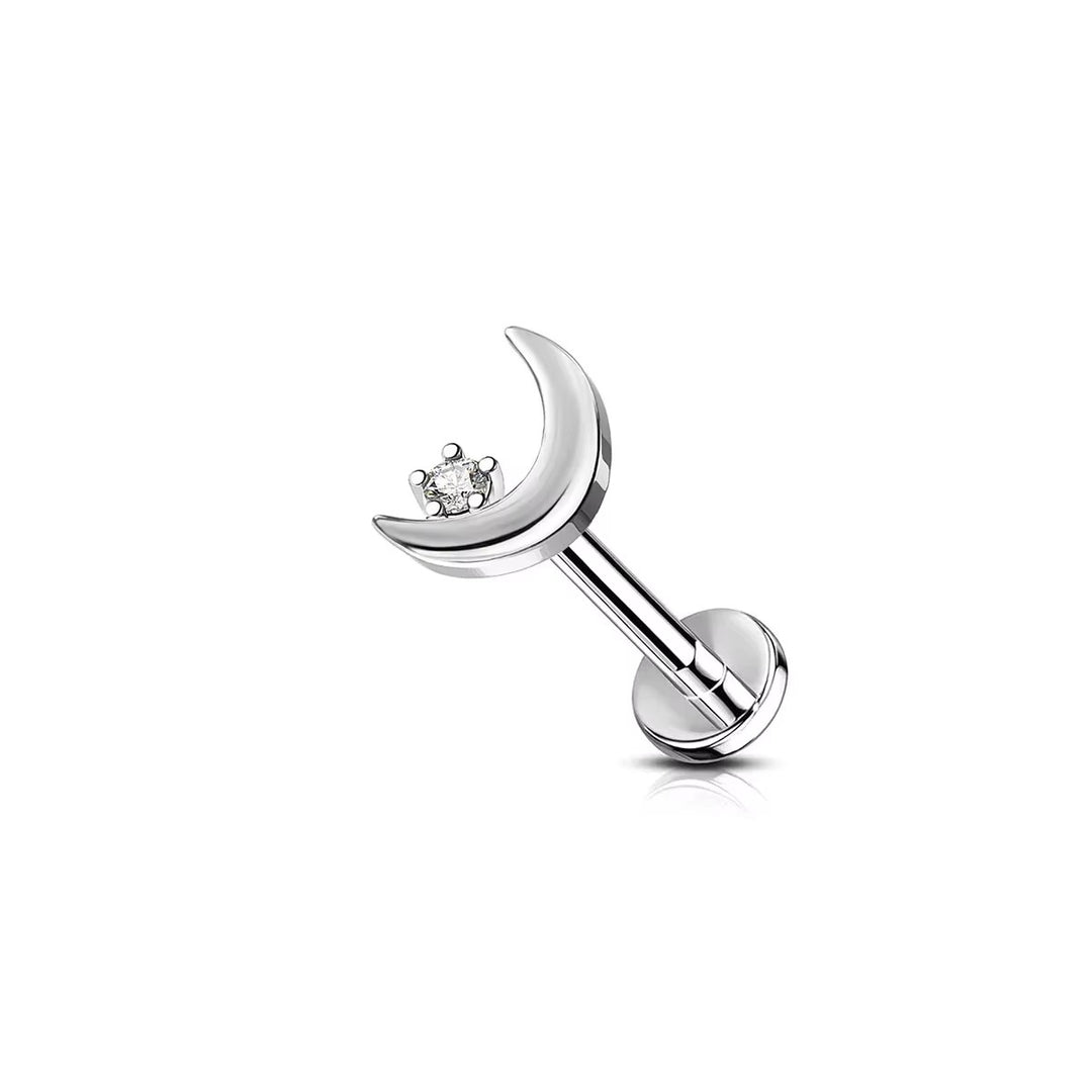 Stainless Steel Moon and CZ Star Flat Back Stud