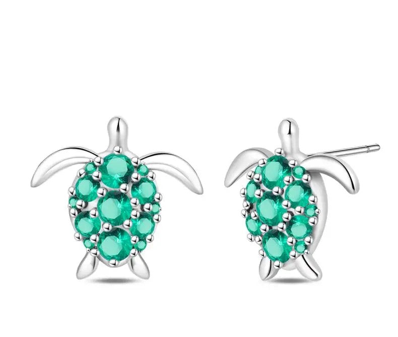 Sterling Silver Emerald Turtle Ear Studs