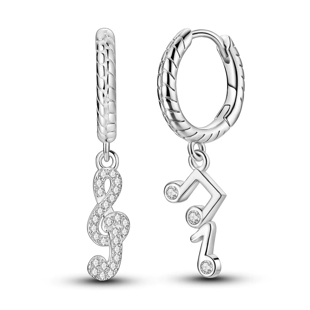 Sterling Silver Musical Notes CZ Drop Clicker Hoop