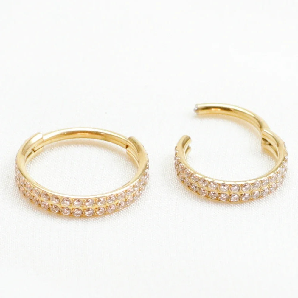 Titanium Gold Pave CZ Clicker Hoop