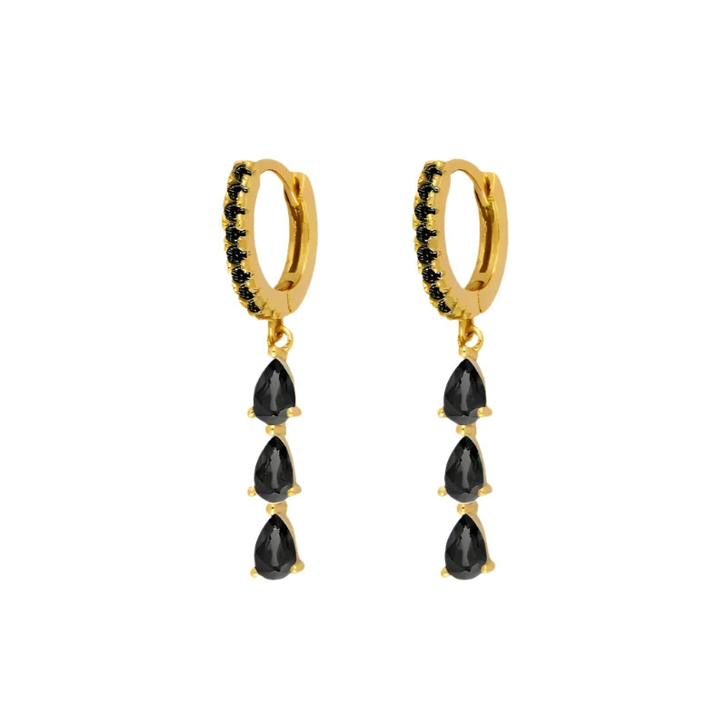 Black Crystal Gold Plated Clicker Pendant Earrings