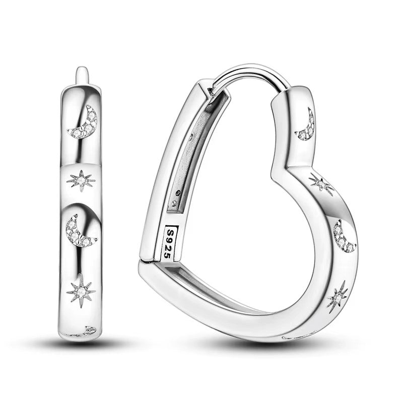 Sterling silver Heart Shape constellation Clicker Hoops.