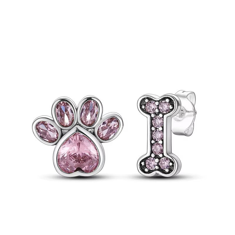 Sterling Silver Paw and Bone Ear Stud