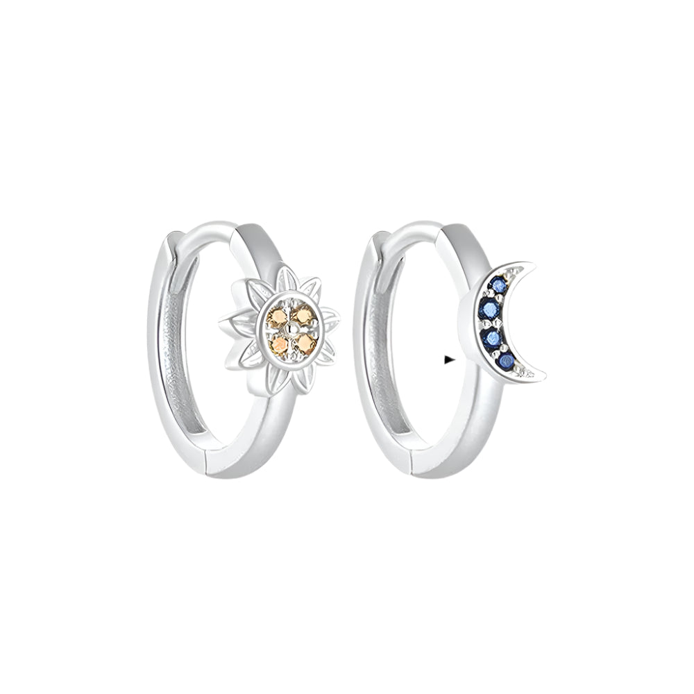 Sterling Silver Moon and Sun Clicker Hoop Earrings