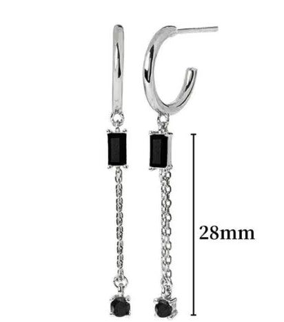 Sterling Silver Drop Square Cut Black Chain Earrings