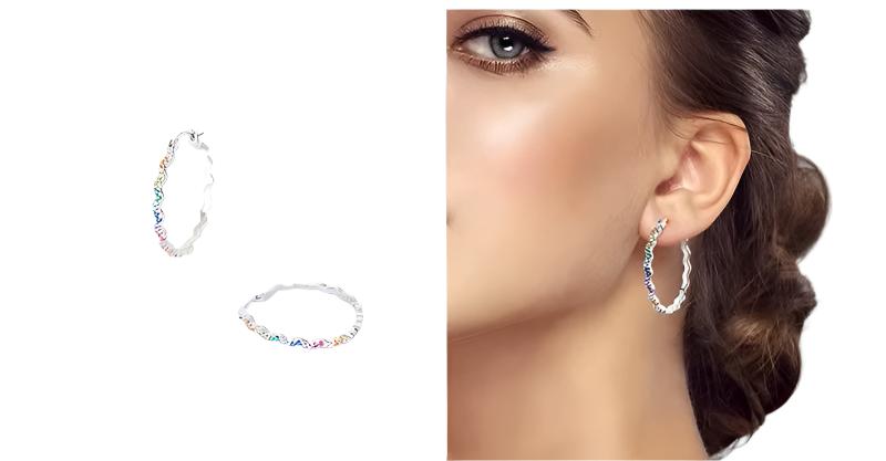 Sterling Silver Large Rainbow Stone Hoops