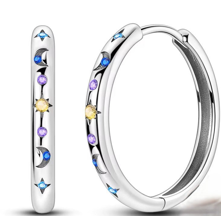 Sterling Silver Solar System Clicker Hoops