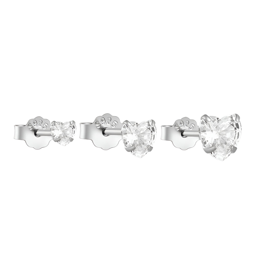 Triple CZ Heart Stud Set