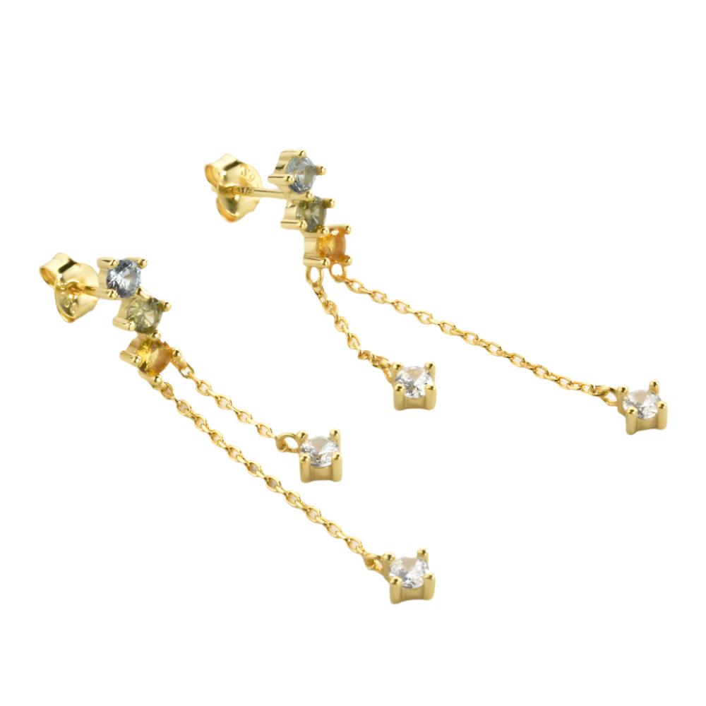 Star Burst 18K Gold Plated Sterling Silver Chain Drop Earrings