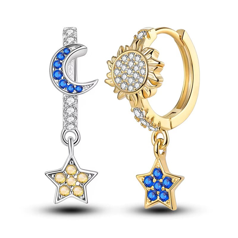 Sterling Silver Sun and Moon Clicker Hoop Earrings