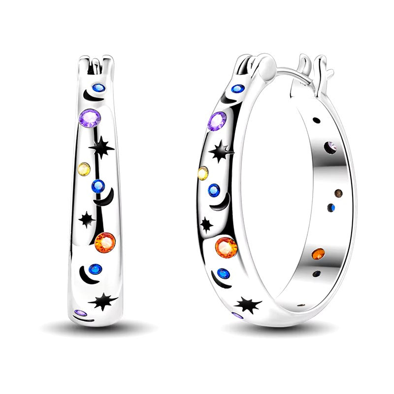 Sterling Silver Two-tone Sparkling Solar Earrings