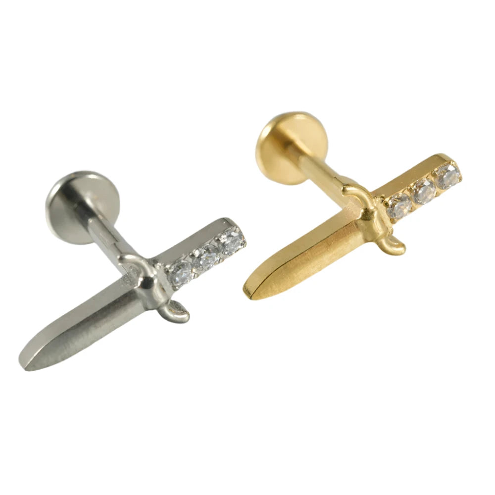 Titanium Stiletto labret Studs Clear CZ Hilt