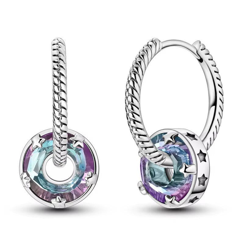 Sterling silver Galaxy orbiting Clicker Hoops