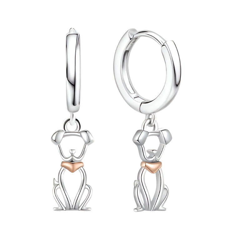 Sterling Silver drop puppy Clicker Hoop Earrings