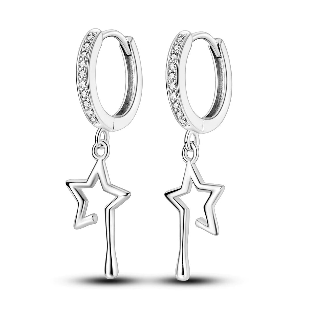 Sterling Silver Dangling Melting Star CZ Clicker Hoop