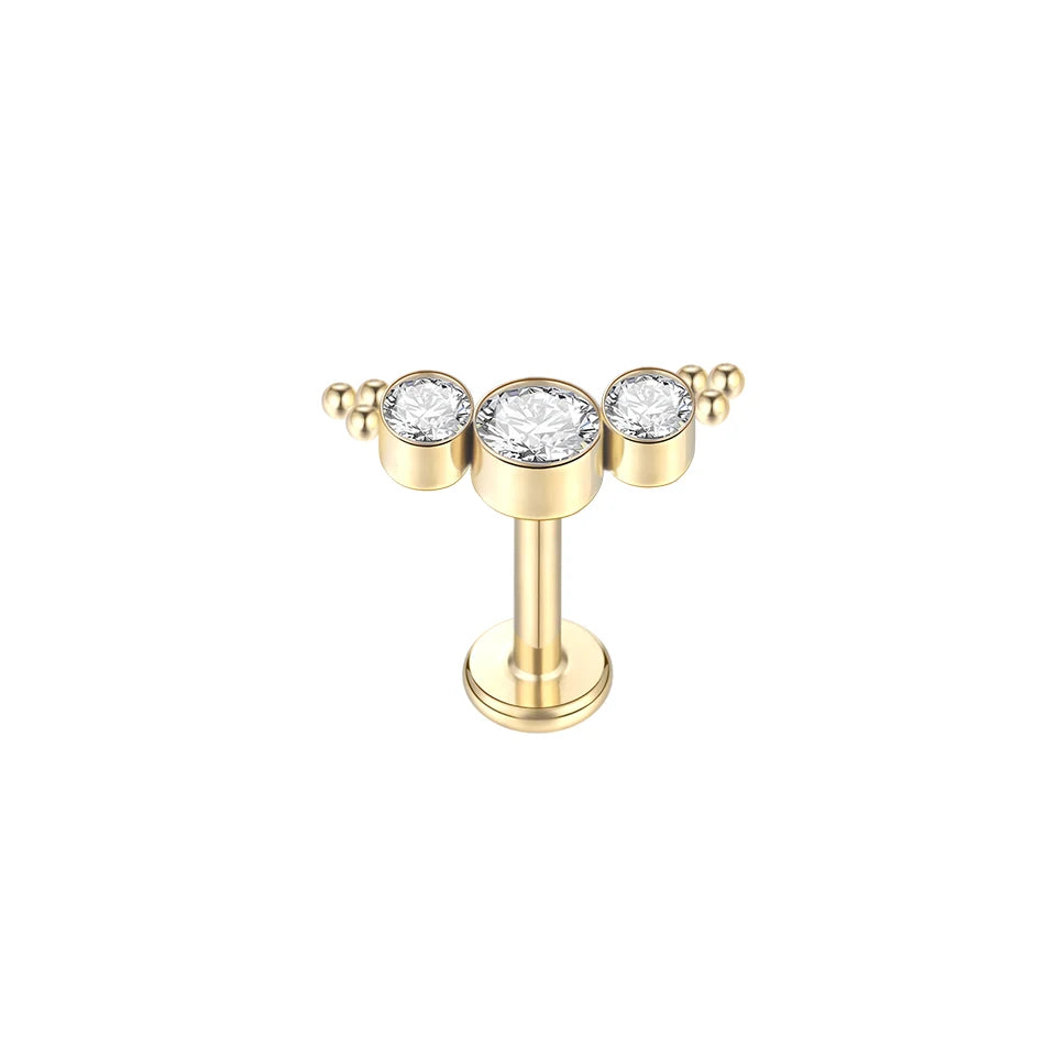 Titanium Three Cubic Zircon Labret Stud