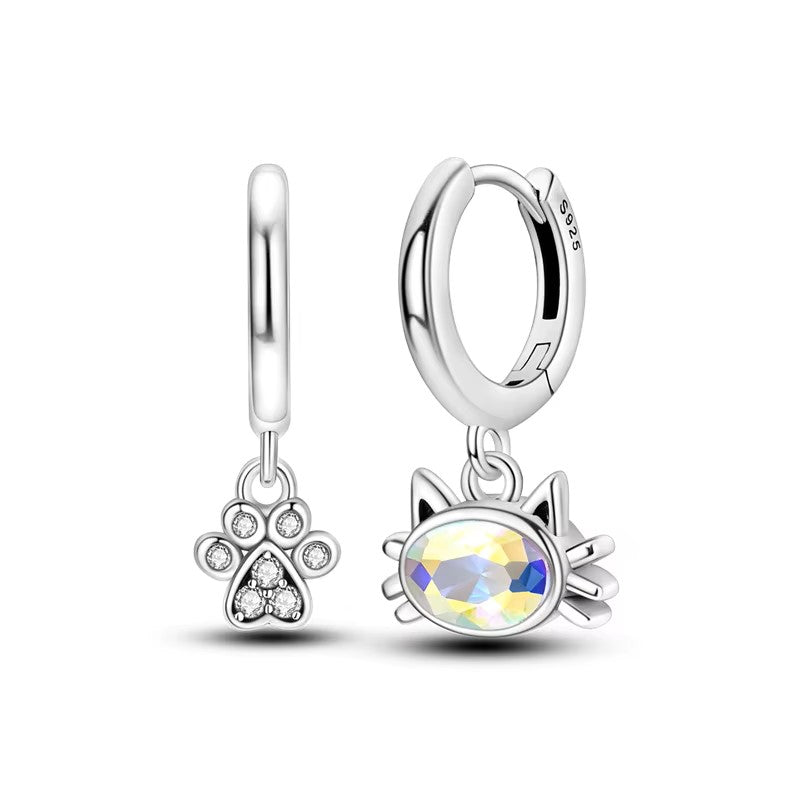Sterling Silver CZ Cat Clicker Hoops