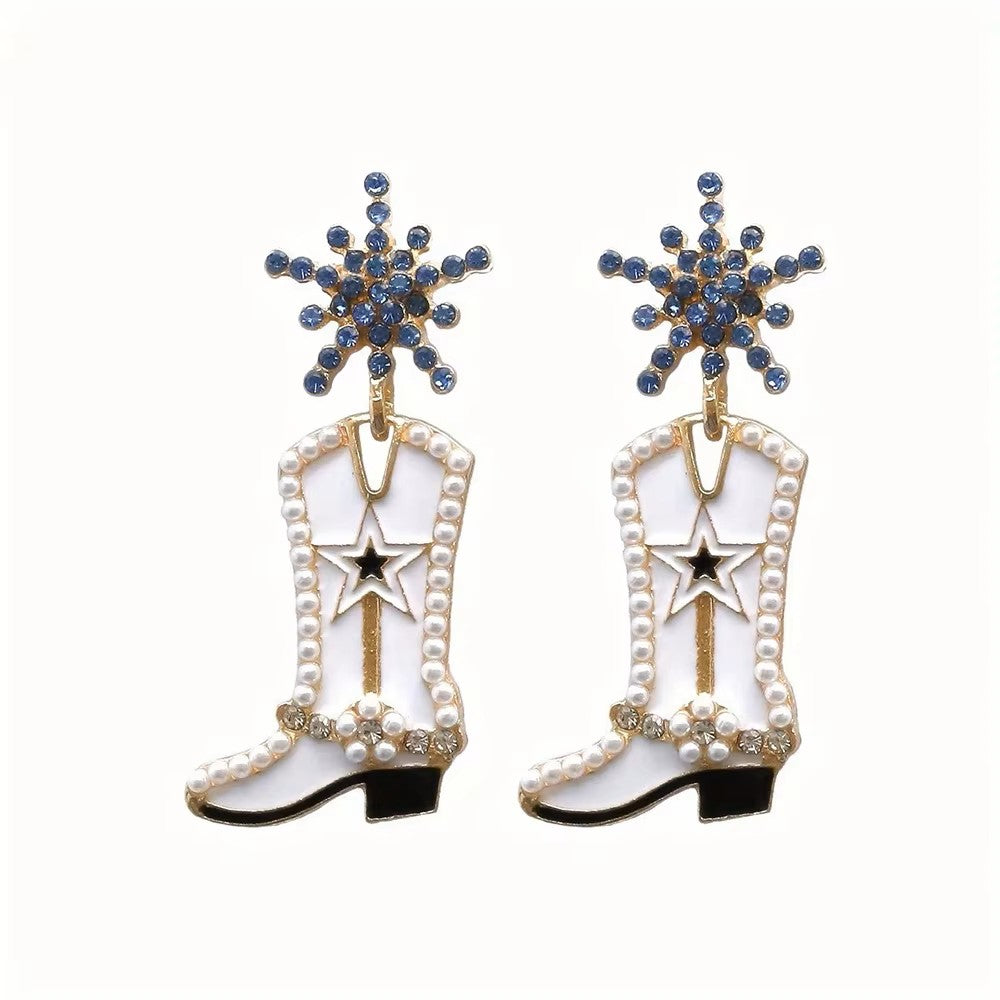 Strutting Blue Rhinestone and Pearl Cowgirl Boot Ear studs