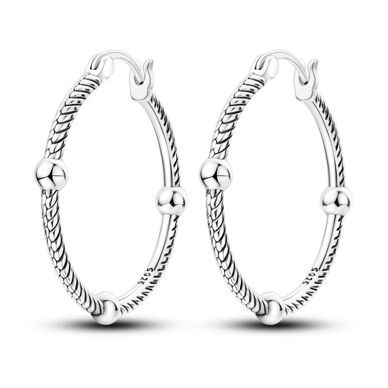 Large Sterling Silver Rope Style Clicker Hoops