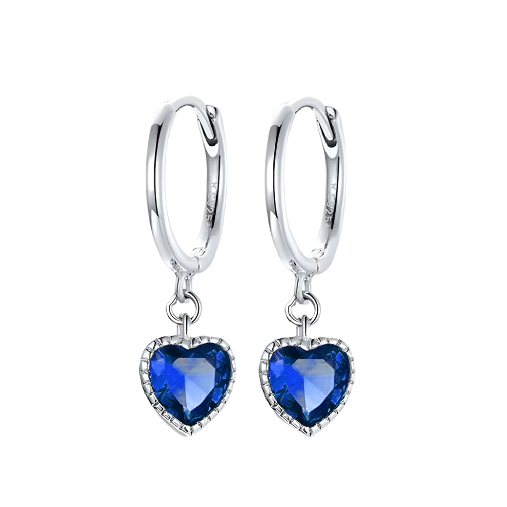 Sterling Silver Blue Heart Clicker Hoop