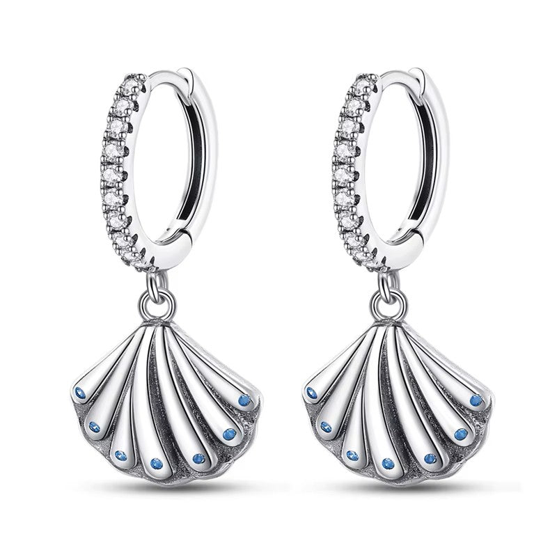Sterling Silver Shimmering Shell CZ Drop Hoop Earrings