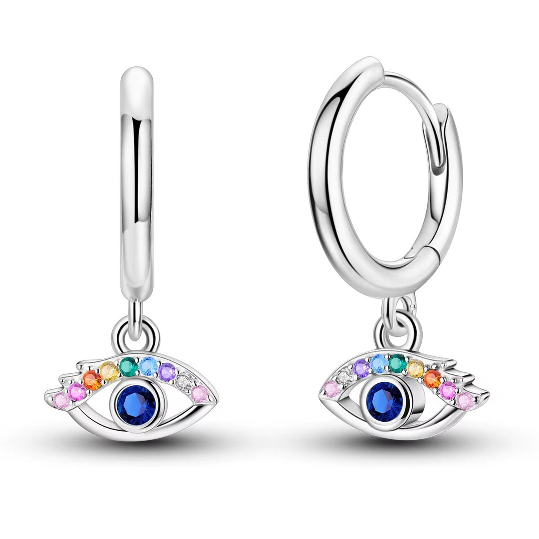 Sterling Silver Rainbow Eye Clicker Hoop Earrings