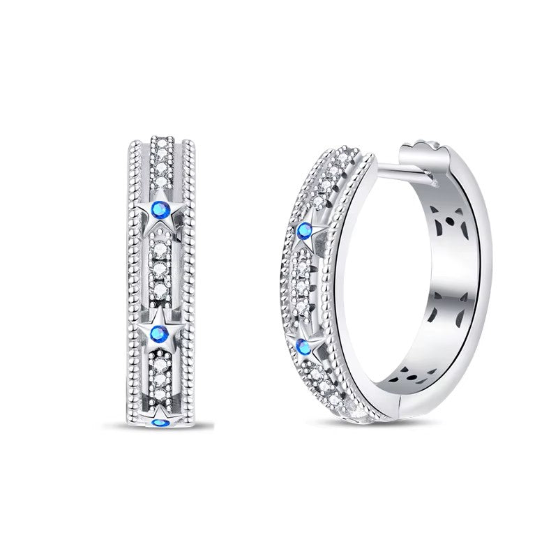 Sterling Silver Blue Star Clicker Hoops