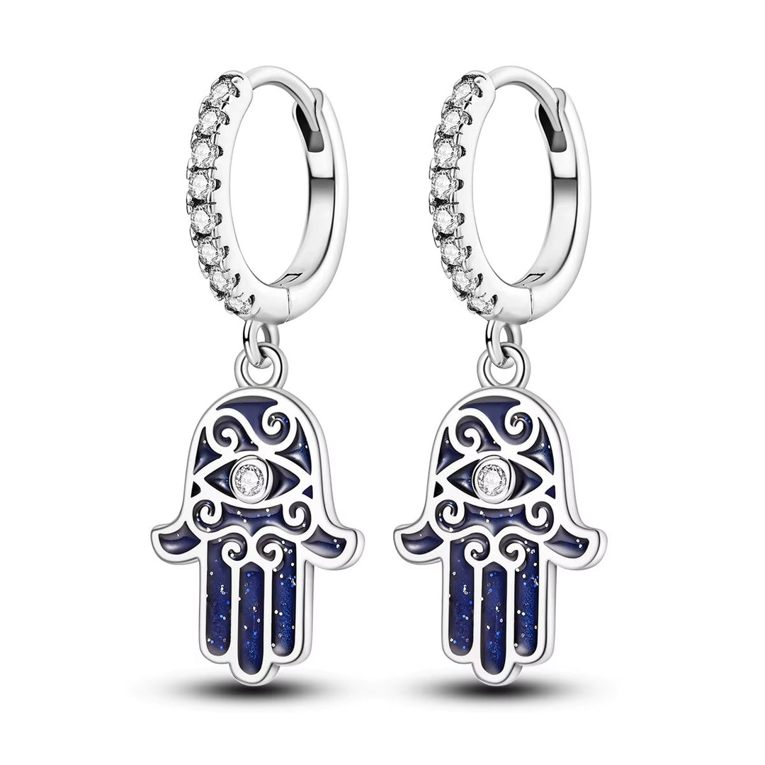 Sterling Silver Rope Clicker Hoop with Happy Hand Earrings