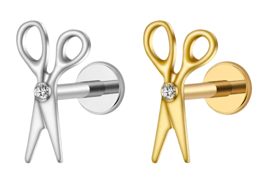Titanium Tiny Scissors Shape Labret Stud with Tiny CZ