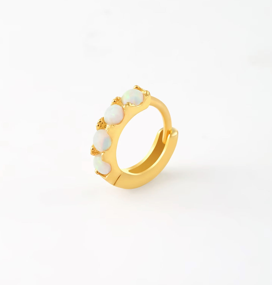 Small White Opal Huggie Hoop Earring