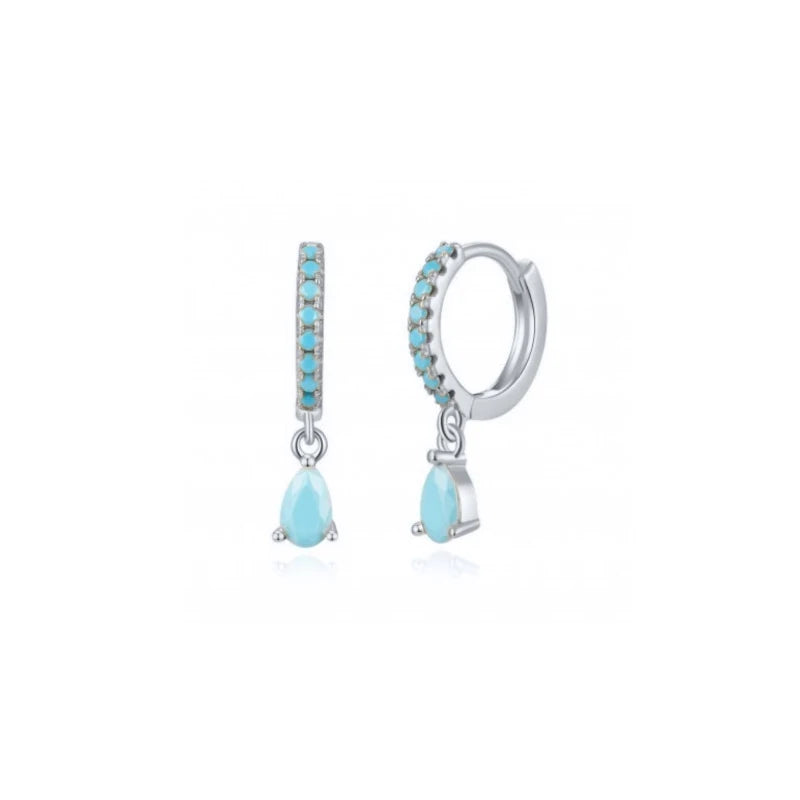 Turquoise Earrings Hoops 925 Sterling Silver