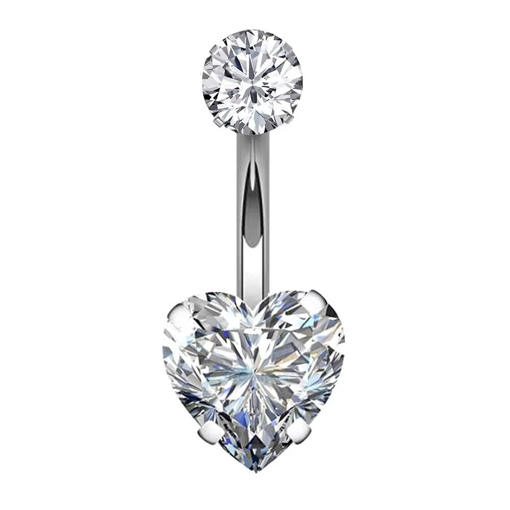 Stainless Steel CZ Heart Shape Banana Bar