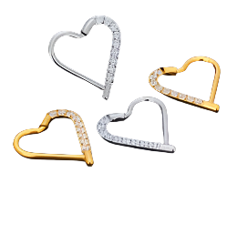 Titanium Heart Shaped Clicker Encrusted with White CZ Crystals Left Side