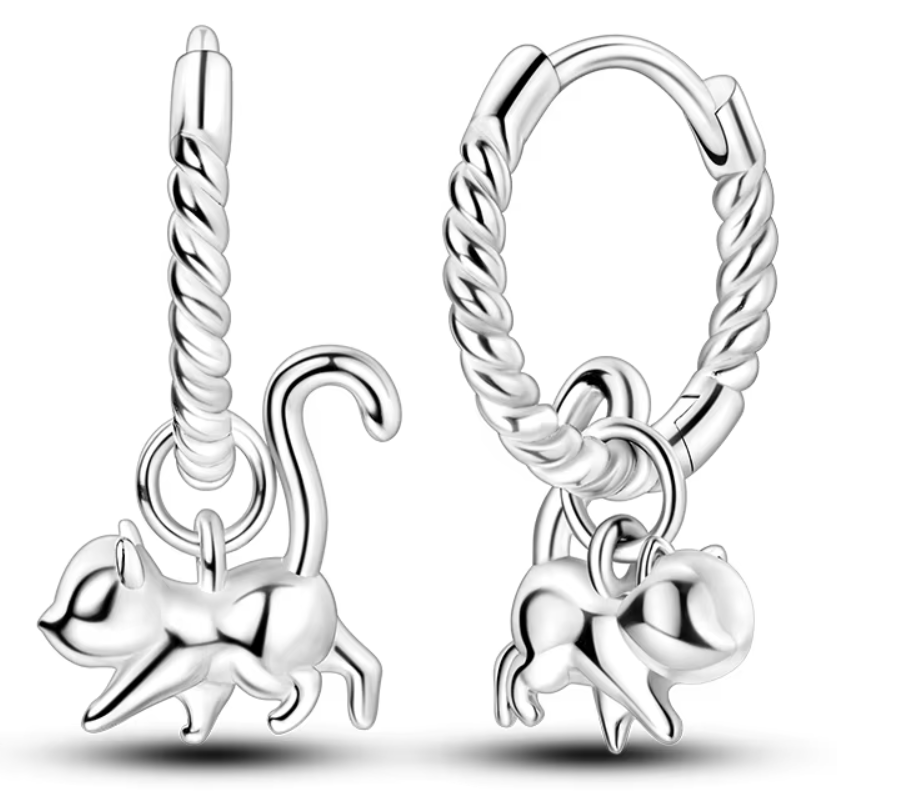 Sterling Silver Kitten Hoop Earrings