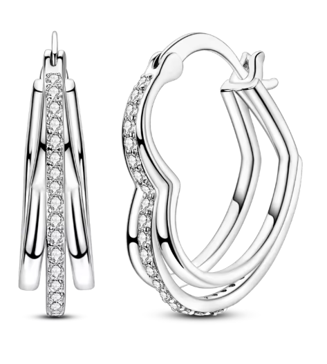 Sterling Silver CZ Crystal Triple Heart Earrings
