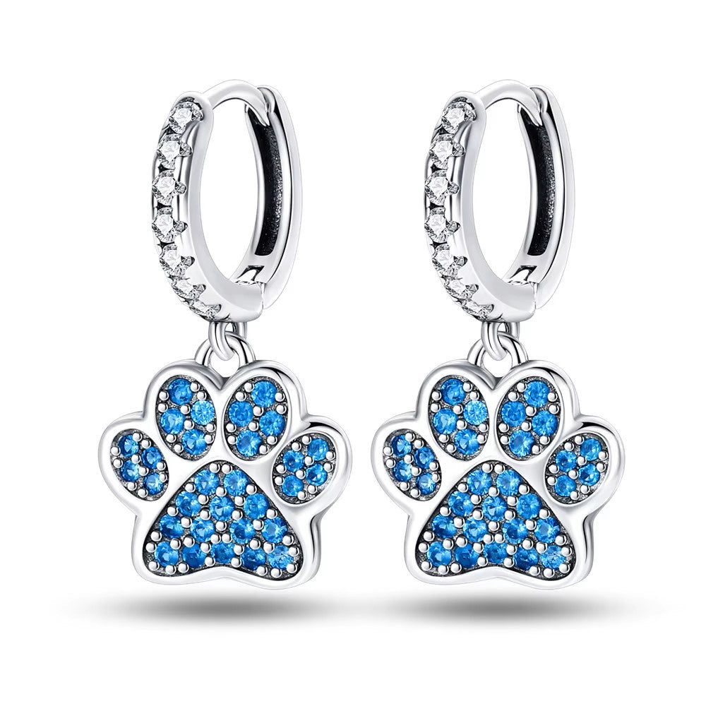 Sterling Silver Drop paw Clicker Hoop Earrings