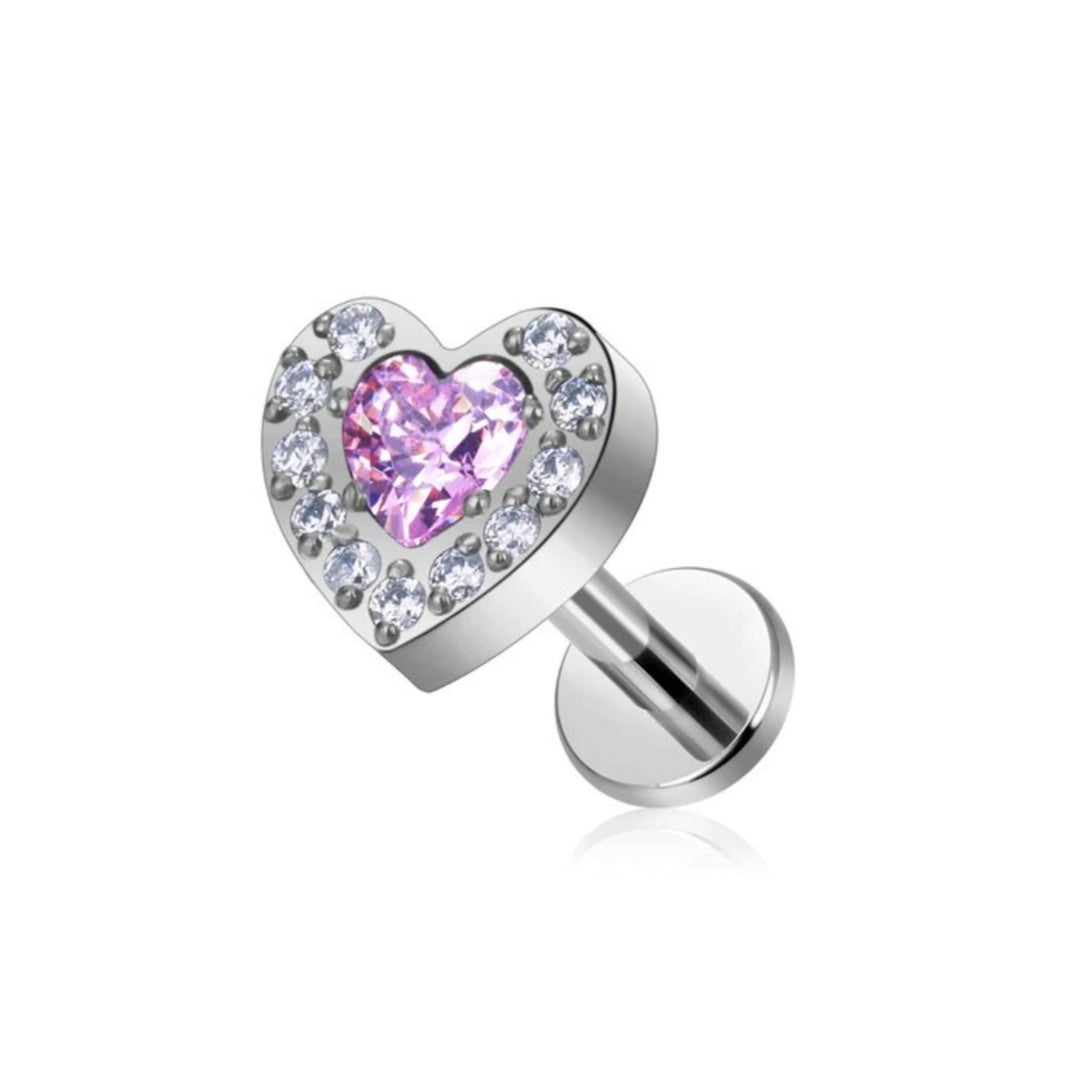 Titanium Cubic Set Sparkling heart Labret Stud