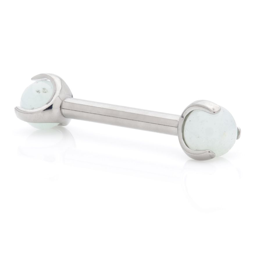 TI Internal Nipple Bar With Double Aquamarine Stone Ball