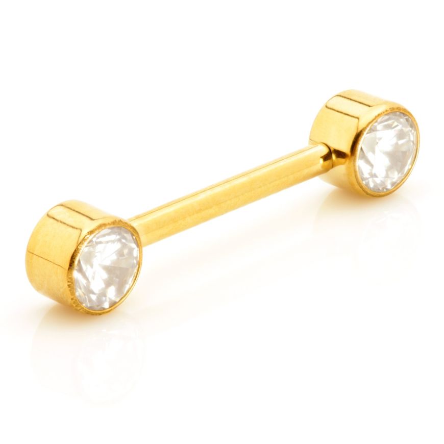 Zircon Gold Forward Facing Double Jewelled Disc Barbell