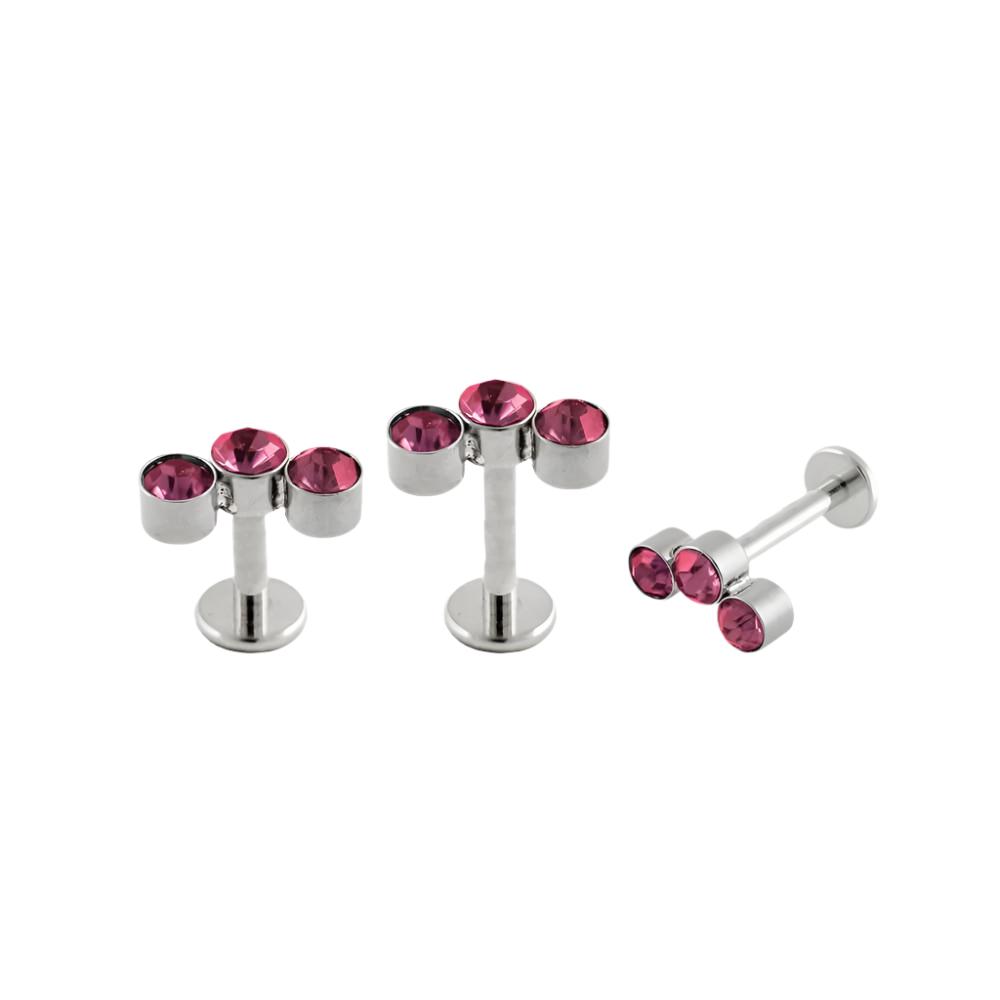 Pink 3 Gemset Labret Bar