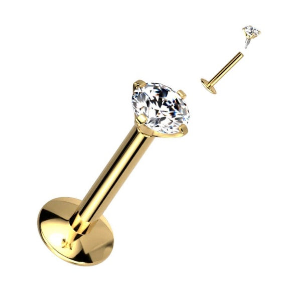 Titanium Labret Stud with Crystal Cubic Zircon End and Internally Threaded