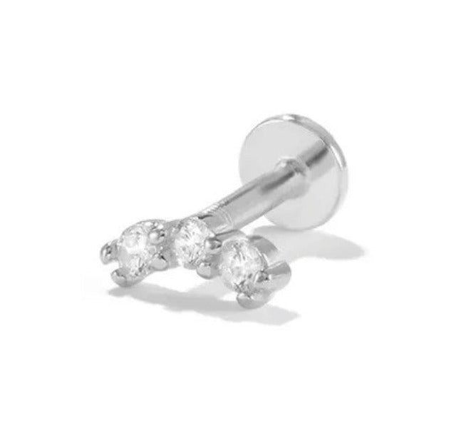 Curved White Sparkle Sterling Silver Stud Earring