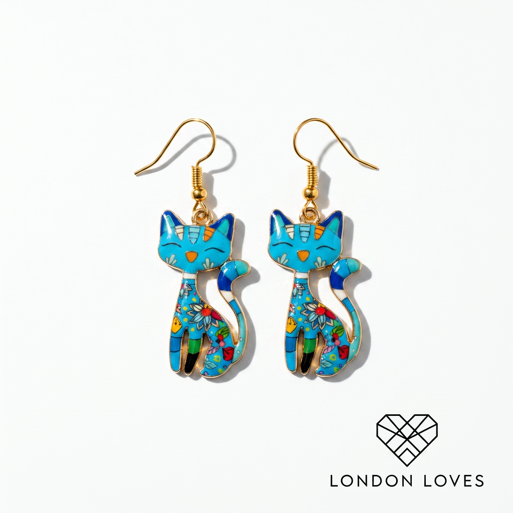 Colourful Cat Drop Earrings