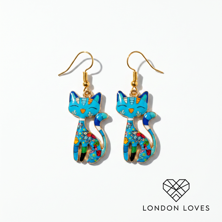 Colourful Cat Drop Earrings