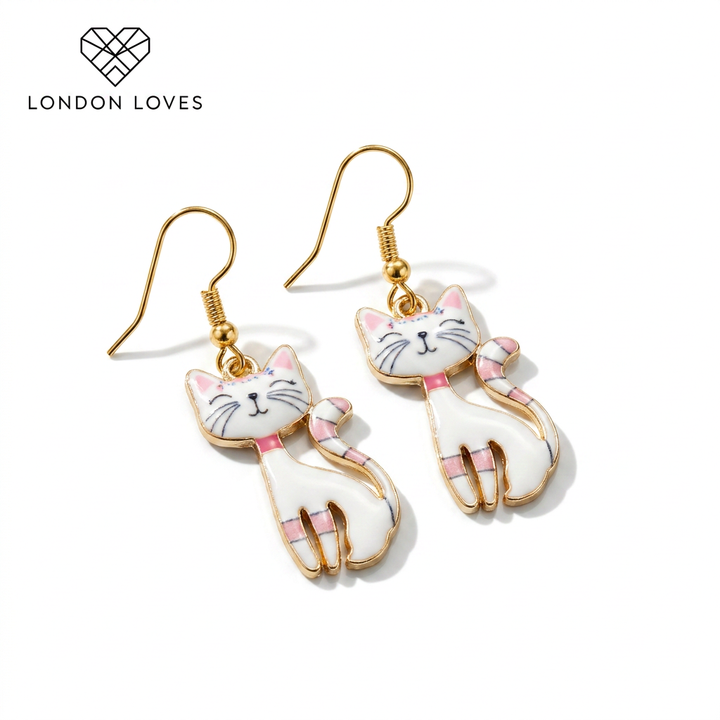 Colourful Cat Drop Earrings