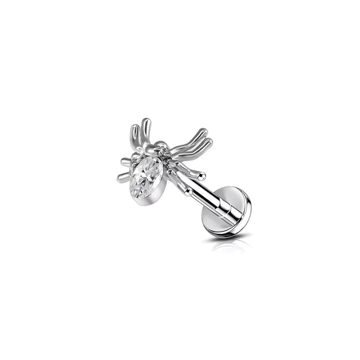Stainless Steel Black Bodied Spider Flat Backed Stud