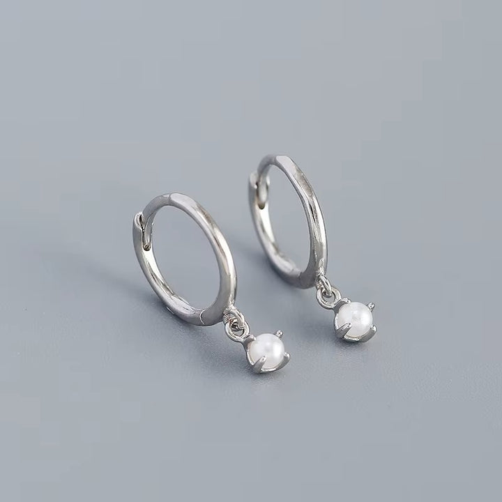 Sterling Silver Faux Pearl Drop   Ear Clicker Hoops